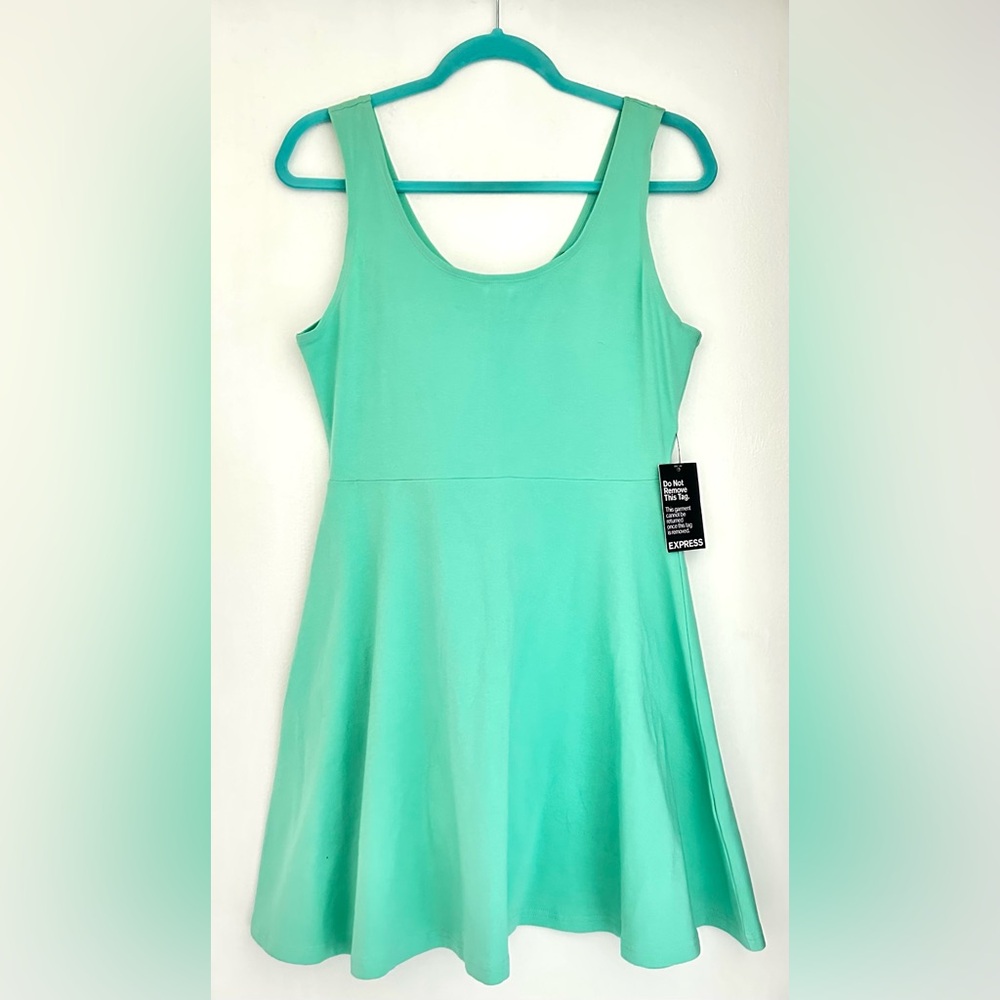 NWT Express Light Green Mint Zip-Up Sleeveless Mini Dress %95 Cotton Size Large